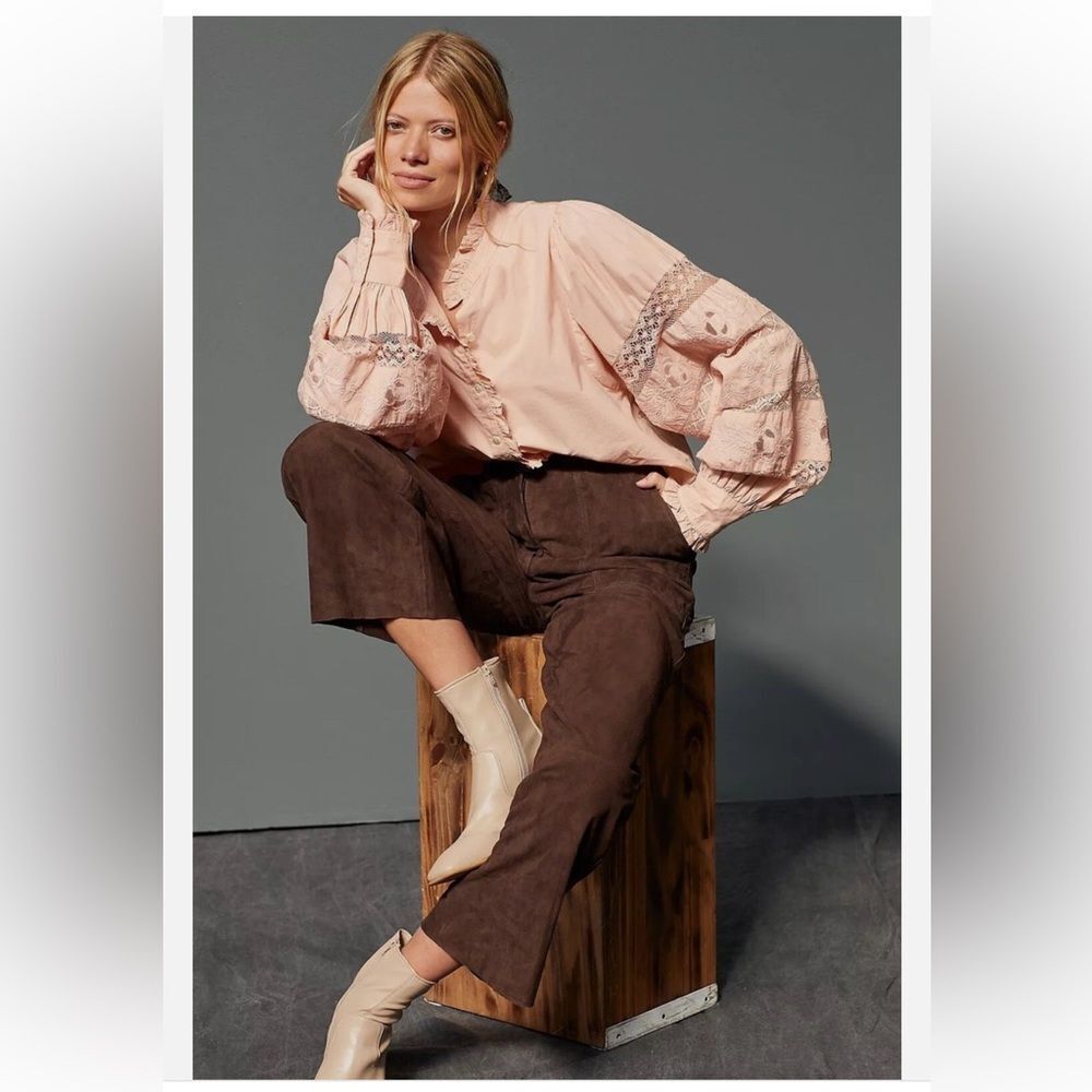 Anthropologie x Love The Label Puff Sleeve Lace Button Down